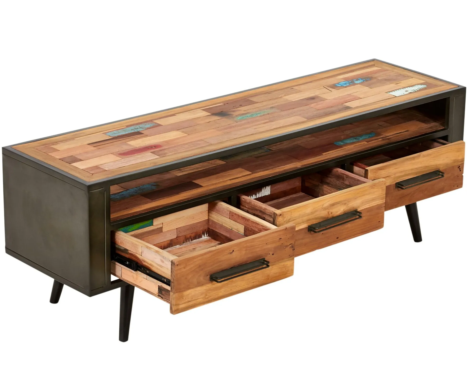 Meuble TV 3 tiroirs 1 niche bois recyclé DRAKKAR