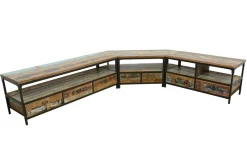 Meuble TV 2 tiroirs, 2 niches ouvertes en Hévéa recyclé coloré et métal 100x45x50cm LOFT COLORS