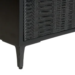 Meuble TV 2 tiroirs 2 portes motifs sculptés bois noir SURATE