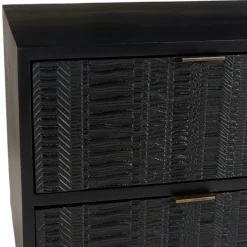 Meuble TV 2 tiroirs 2 portes motifs sculptés bois noir SURATE