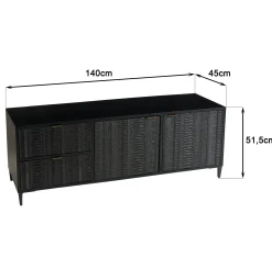 Meuble TV 2 tiroirs 2 portes motifs sculptés bois noir SURATE