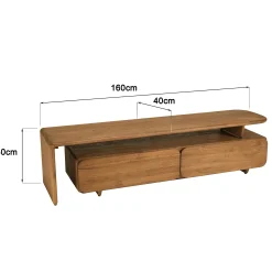 Meuble TV 2 tiroirs 160x40cm en bois de teck recyclé SWING