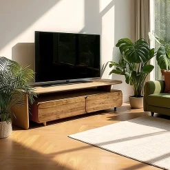 Meuble TV 2 tiroirs 160x40cm en bois de teck recyclé SWING