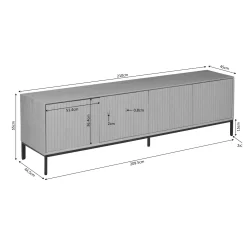 Meuble TV vintage bois brun 4 portes rainurées 210 cm CORTINA