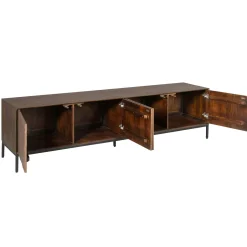Meuble TV vintage bois brun 4 portes rainurées 210 cm CORTINA