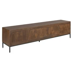 Meuble TV vintage bois brun 4 portes rainurées 210 cm CORTINA