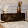 Meuble TV vintage bois brun 4 portes rainurées 165 cm CORTINA