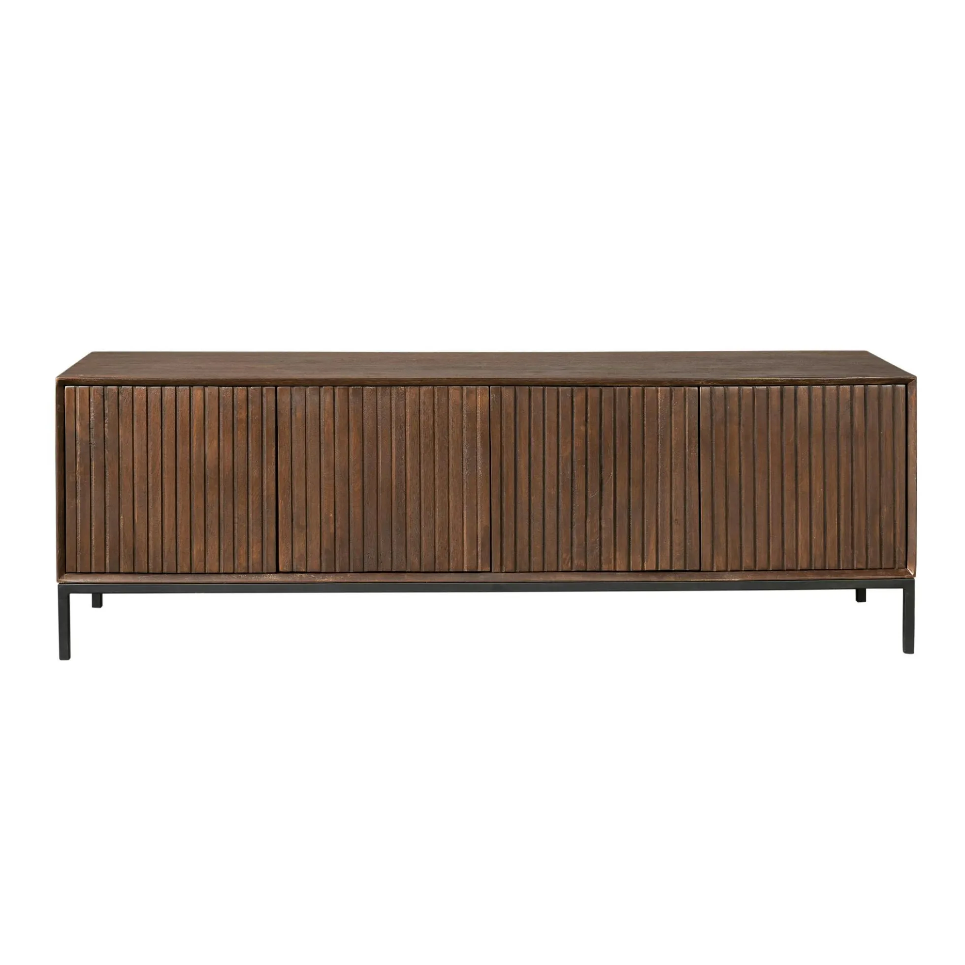 Meuble TV vintage bois brun 4 portes rainurées 165 cm CORTINA