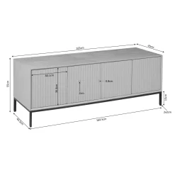 Meuble TV vintage bois brun 4 portes rainurées 165 cm CORTINA