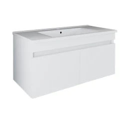 Meuble vasque 100 cm suspendu blanc 2 portes AQUO