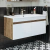 Meuble vasque 100 cm suspendu décor pin et blanc 2 portes AQUO
