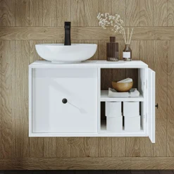 Meuble vasque rond blanc 1 tiroir 1 porte EBE