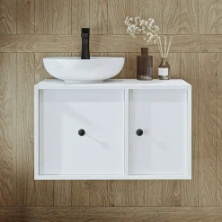 Meuble vasque rond blanc 1 tiroir 1 porte EBE