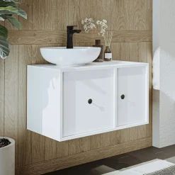 Meuble vasque rond blanc 1 tiroir 1 porte EBE
