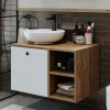 Meuble vasque rond décor pin et blanc 1 tiroir TIMA
