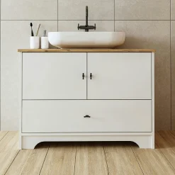 Meuble vasque salle de bains 99 cm blanc 2 portes 1 tiroir DOUNA