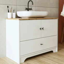 Meuble vasque salle de bains 99 cm blanc 2 portes 1 tiroir DOUNA