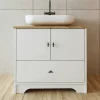 Meuble vasque salle de bains 80 cm blanc 2 portes 1 tiroir DOUNA