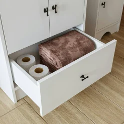 Meuble vasque salle de bains 60 cm blanc 2 portes 1 tiroir DOUNA