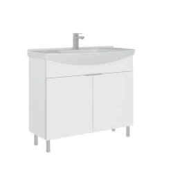 Meuble vasque salle de bains 100 cm blanc 2 portes UMI