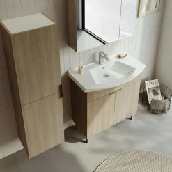 Meuble vasque salle de bains 80 cm décor chêne 2 portes UMI