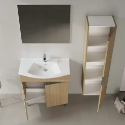 Meuble vasque salle de bains 80 cm décor chêne 2 portes UMI