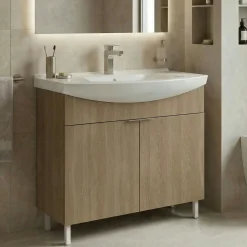 Meuble vasque salle de bains 80 cm décor chêne 2 portes UMI
