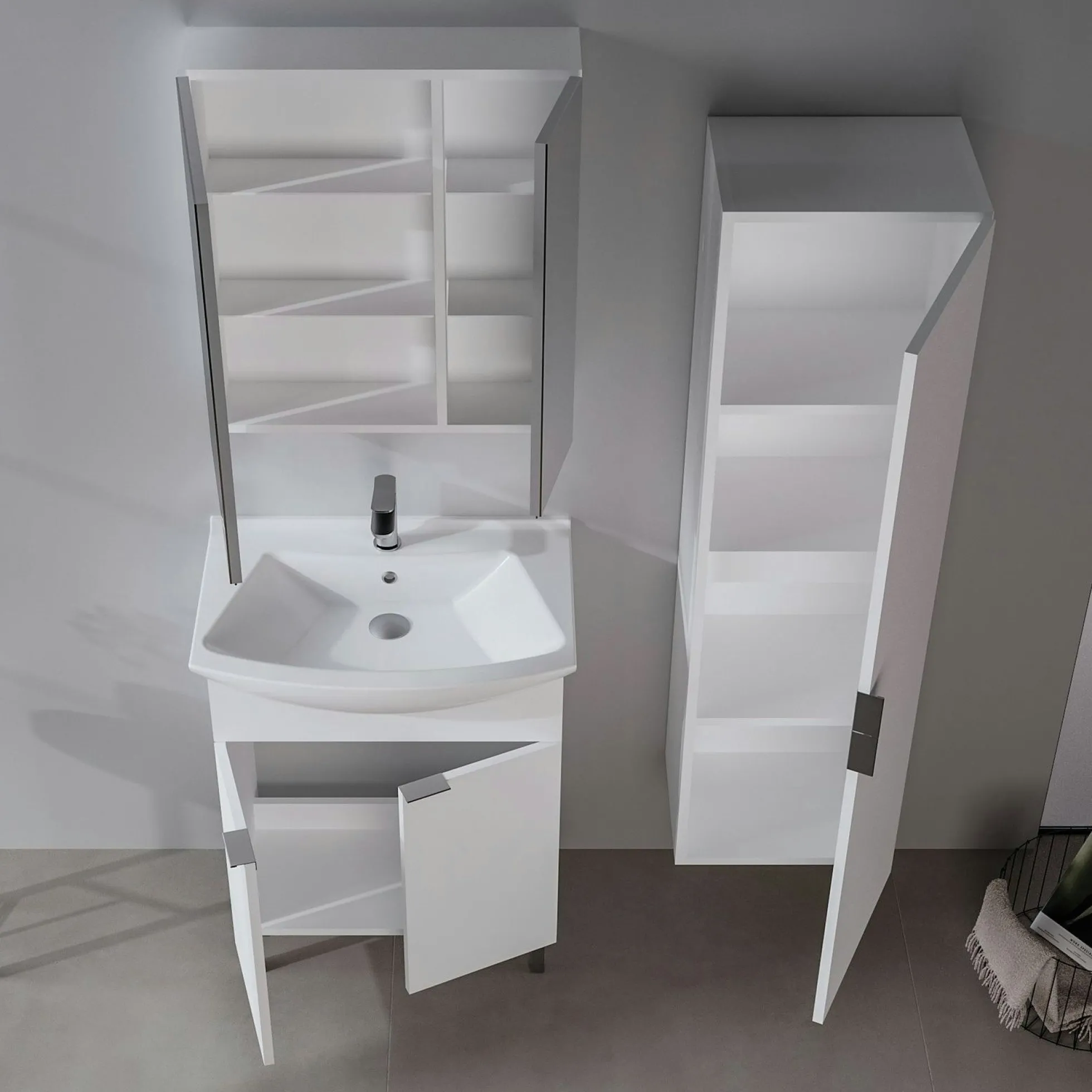 Meuble vasque salle de bains 65 cm blanc 2 portes UMI