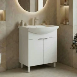 Meuble vasque salle de bains 65 cm blanc 2 portes UMI