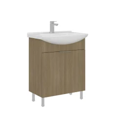 Meuble vasque salle de bains 65 cm décor chêne 2 portes UMI