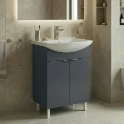 Meuble vasque salle de bains 55 cm anthracite 2 portes UMI