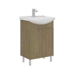 Meuble vasque salle de bains 55 cm décor chêne 2 portes UMI