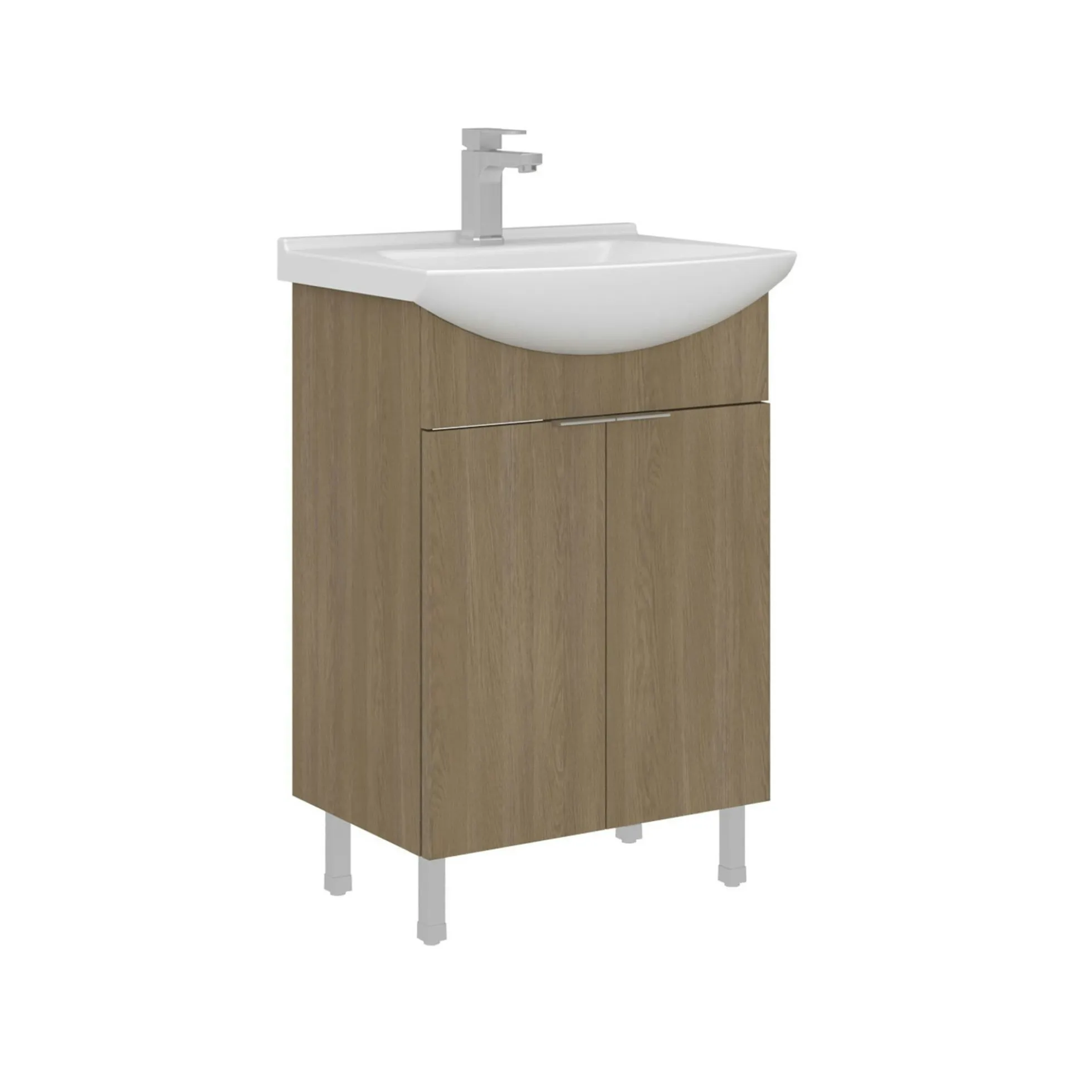 Meuble vasque salle de bains 55 cm décor chêne 2 portes UMI
