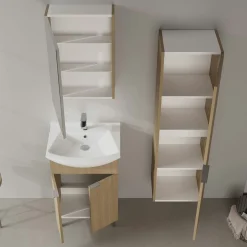 Meuble vasque salle de bains 55 cm décor chêne 2 portes UMI