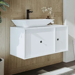 Meuble vasque suspendu blanc 1 porte 1 tiroir RIV
