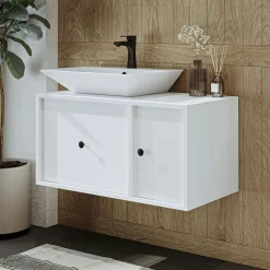 Meuble vasque suspendu blanc 1 porte 1 tiroir RIV