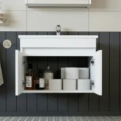 Meuble vasque suspendu blanc 65 cm 2 portes LAO
