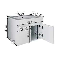 Meuble vasque suspendu blanc 65 cm 2 portes LAO