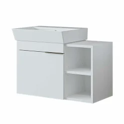 Meuble vasque suspendu blanc 1 porte 2 niches NORIA