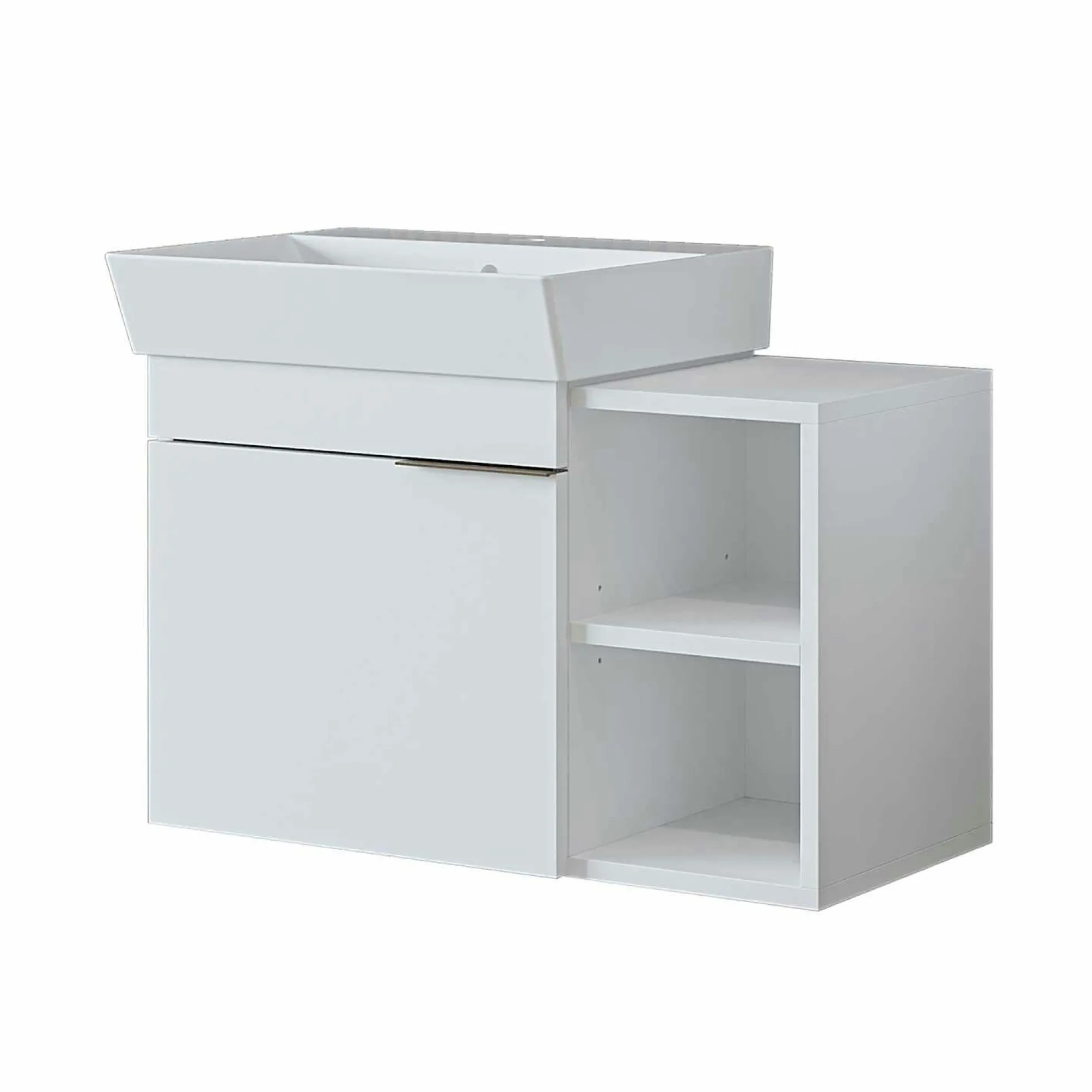 Meuble vasque suspendu blanc 1 porte 2 niches NORIA