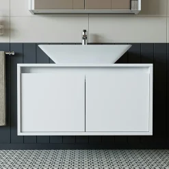 Meuble vasque suspendu blanc 2 portes VIVE