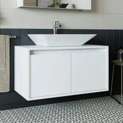 Meuble vasque suspendu blanc 2 portes VIVE