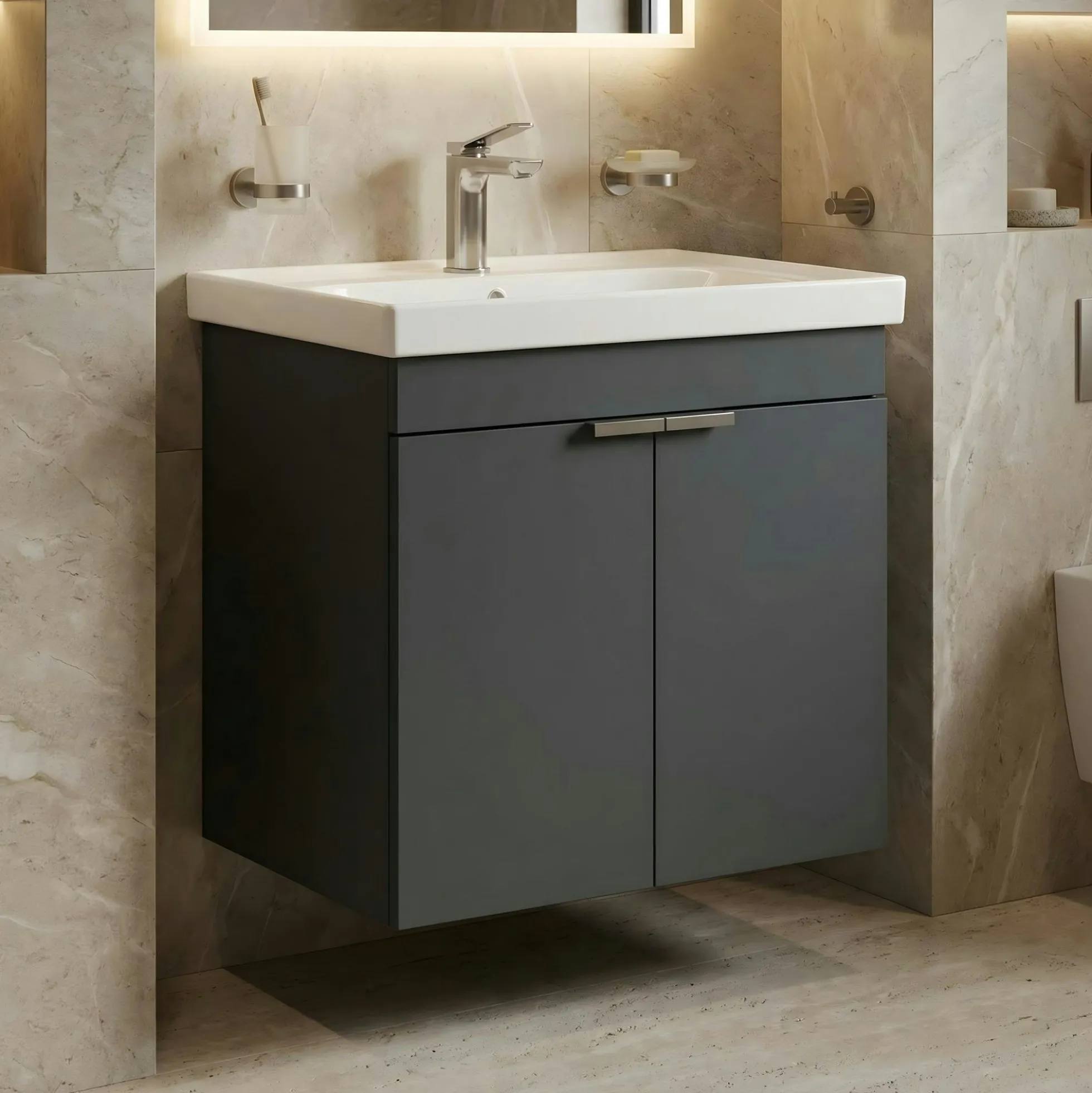Meuble vasque suspendu 60 cm anthracite 2 portes NEA