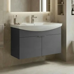 Meuble vasque suspendu 100 cm anthracite 2 portes UMI