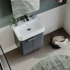 Meuble vasque suspendu 55 cm anthracite 2 portes DRIF