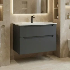 Meuble vasque suspendu 85 cm anthracite 2 tiroirs ELYO