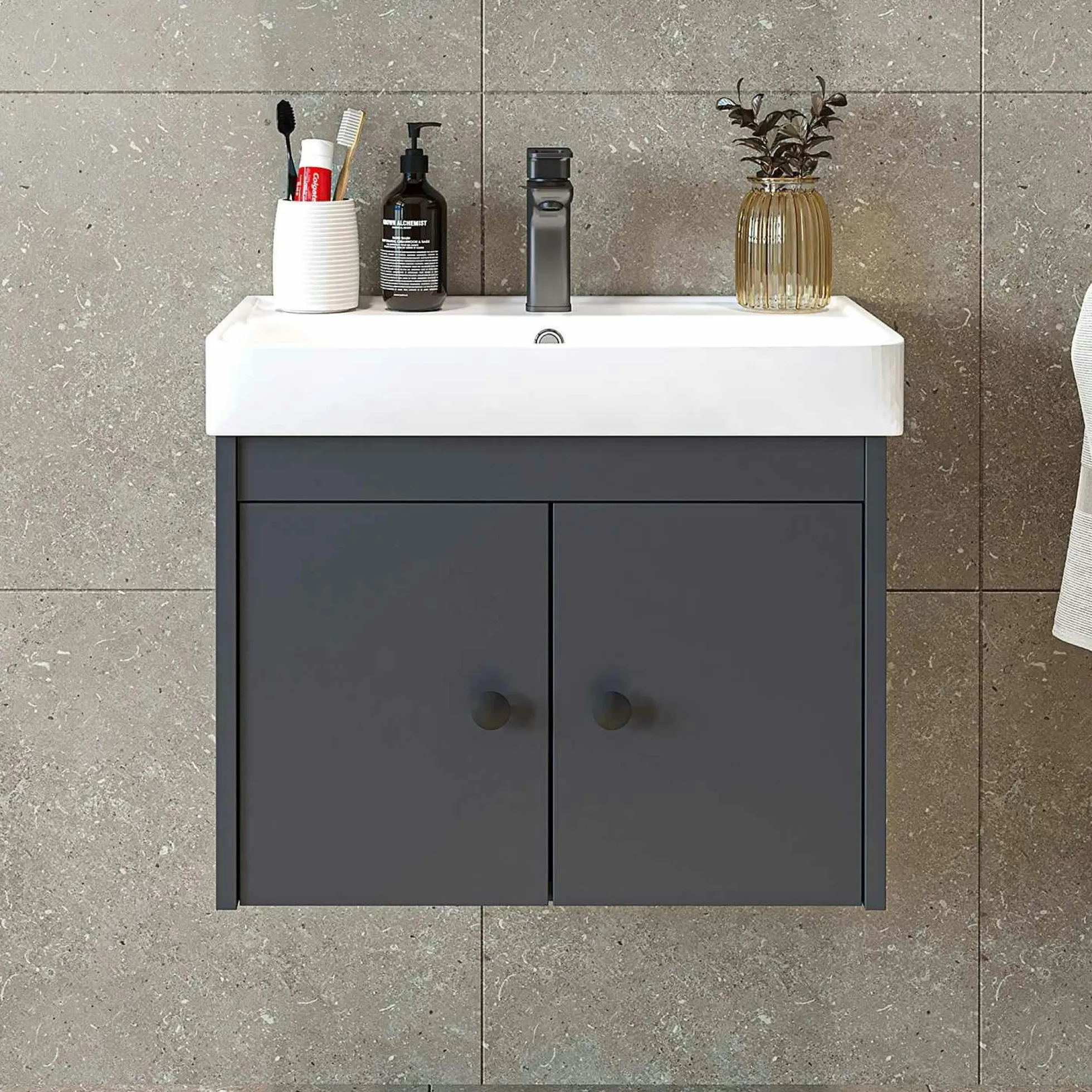 Meuble vasque suspendu 60 cm anthracite 2 portes JUSA