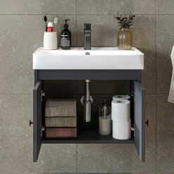 Meuble vasque suspendu 60 cm anthracite 2 portes JUSA