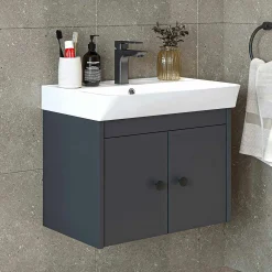Meuble vasque suspendu 60 cm anthracite 2 portes JUSA