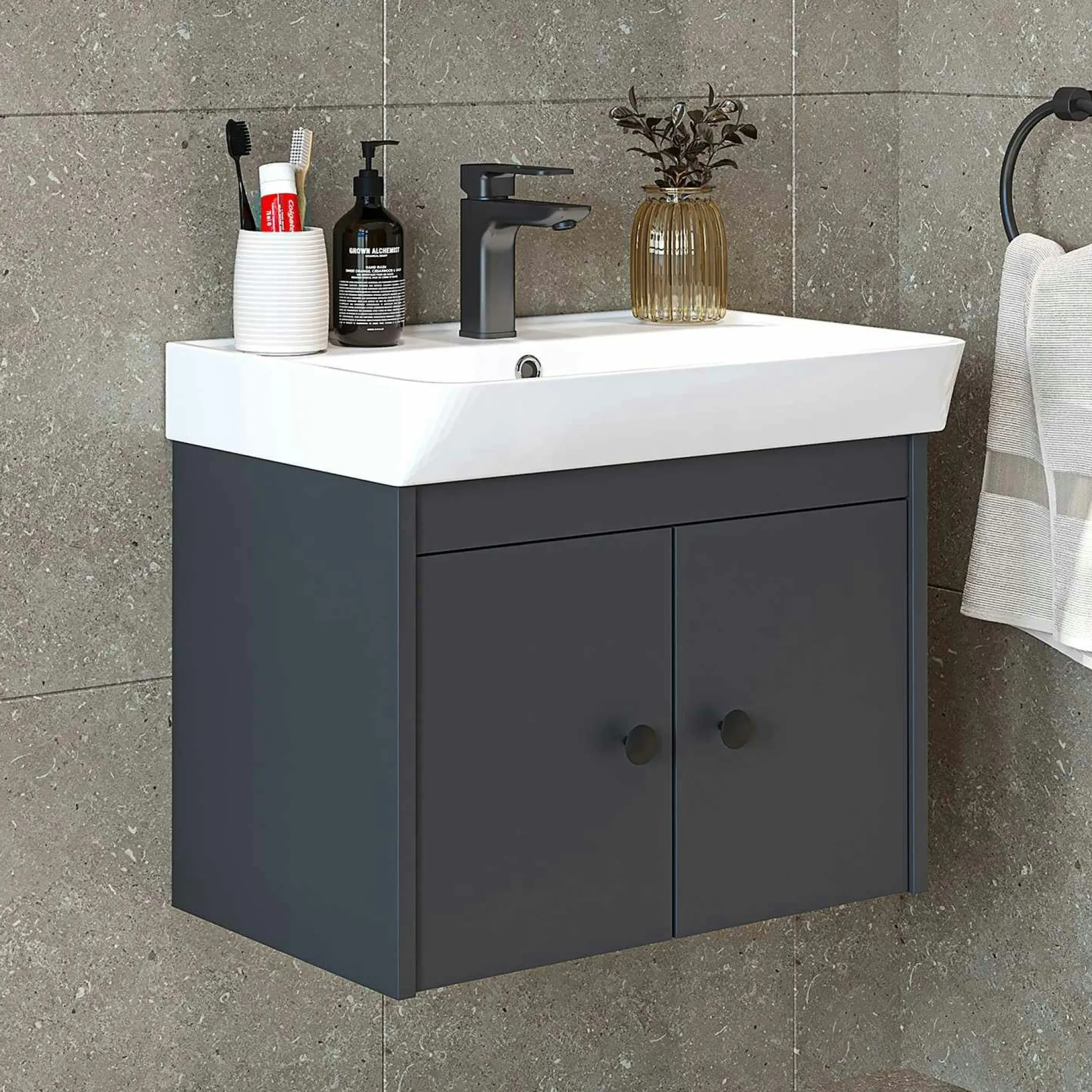 Meuble vasque suspendu 60 cm anthracite 2 portes JUSA